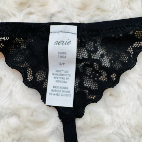 aerie black string thong tanga lace cotton underwear panties undies Small NEW - Picture 3 of 5